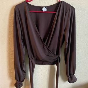 long sleeve brown blouse